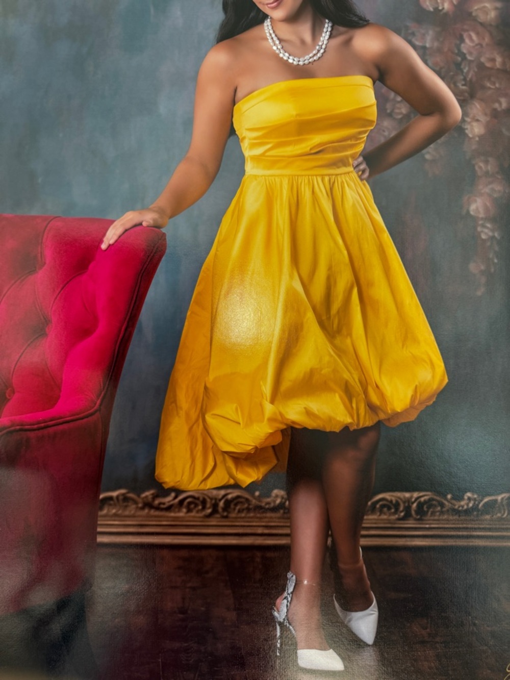 Aidan Mattox Strapless Yellow Bubble-Hem Cocktail Dress